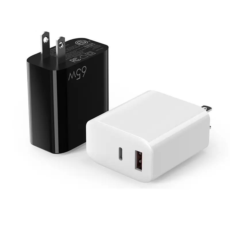 Factory GaN 65W Power Adapter EU US Plug 2 Ports QC 3.0 Type-C PD Mobile Phone Travel Chargers 65W gan Charger